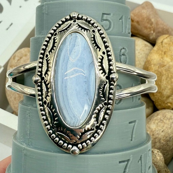 Carolyn Pollack American West Sterling Silver Blue Lace Agate Cuff 6.5” - Picture 11 of 14